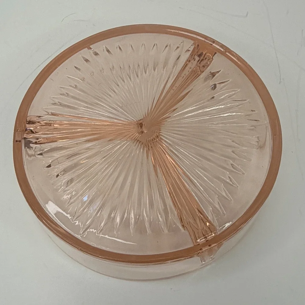 Vintage Pink Depression Glass 3 Part Divided Relish Dish Starburst 6.25 Inch